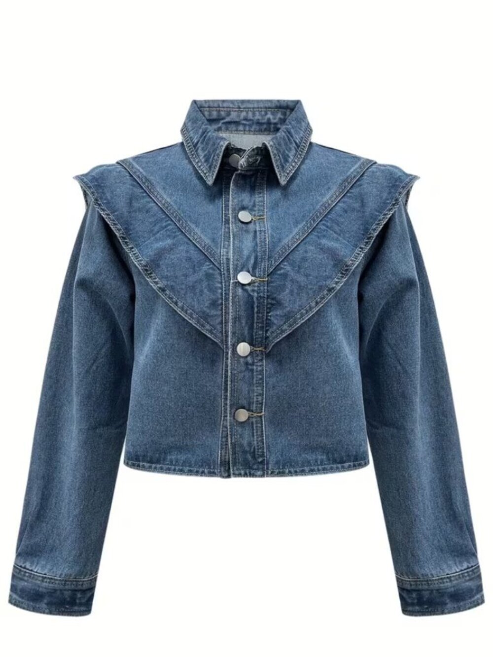 Ruffle Buttoned Denim Jacket - Picture 5 of 6